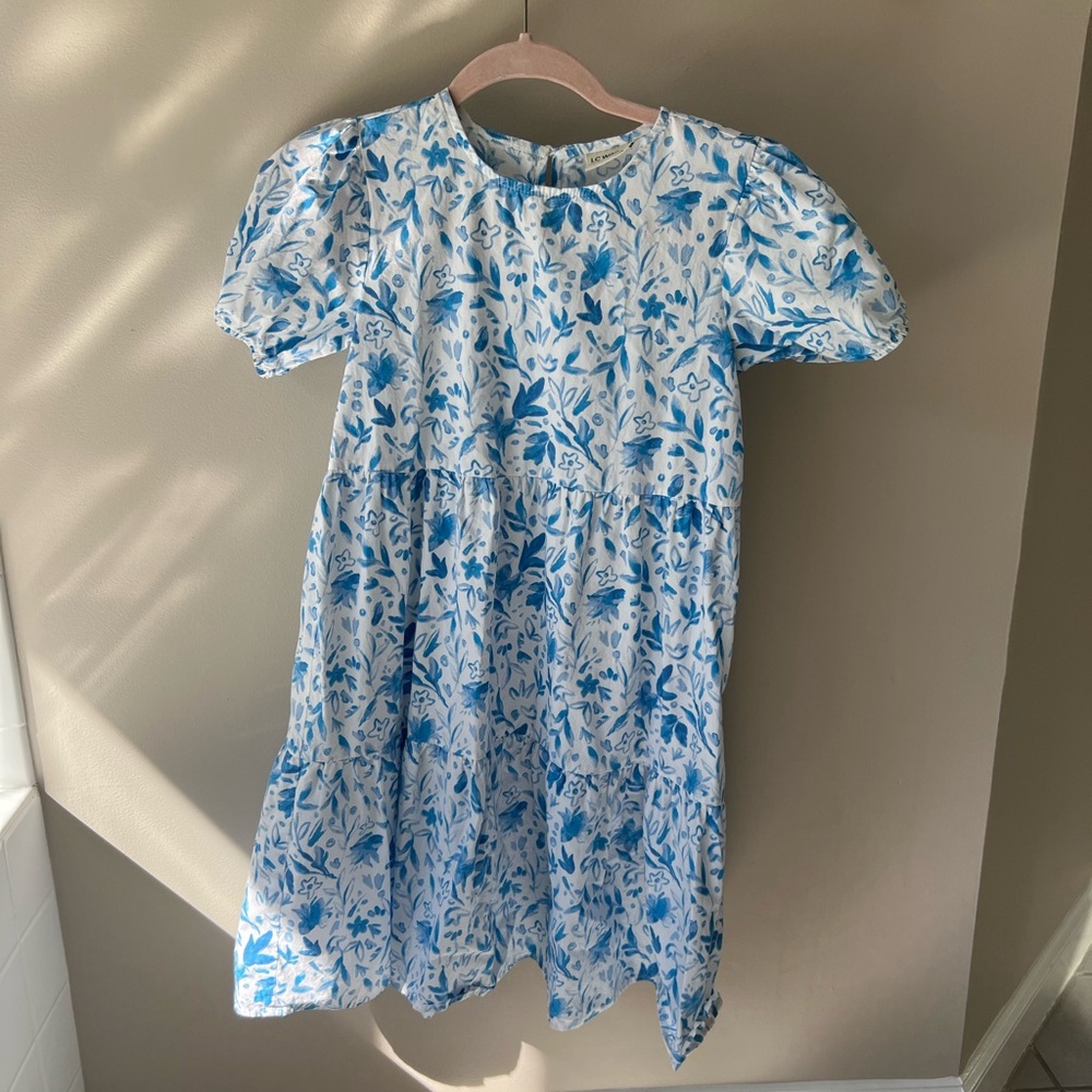 A white dress with blue flowers size 11-12